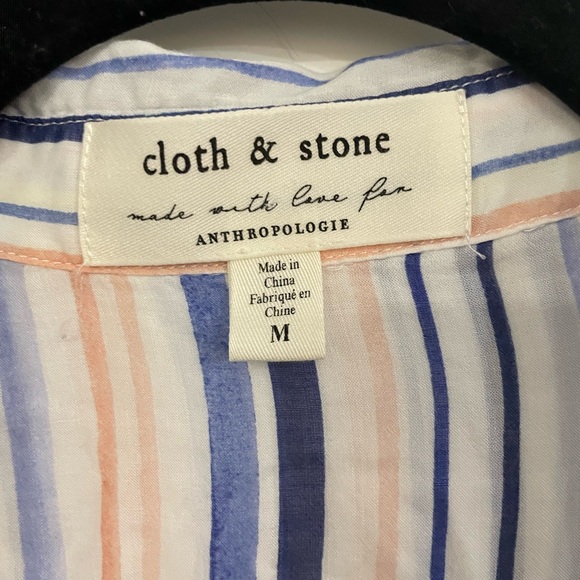 Cloth & Stone Anthropologie Women's Long Sleeve Button Up Shirt Blue Stripe M - Picture 3 of 5